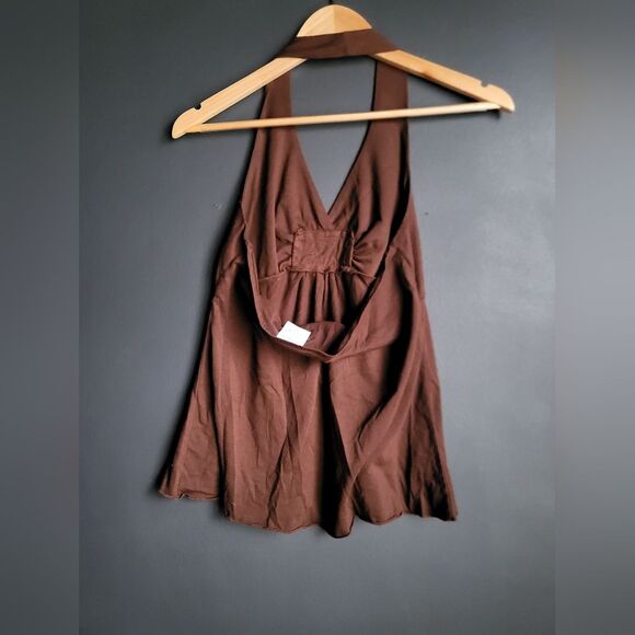Vintage Brown Halter Top Beaded Statement Embellished Boho Y2k 00s Sz M - Picture 4 of 5